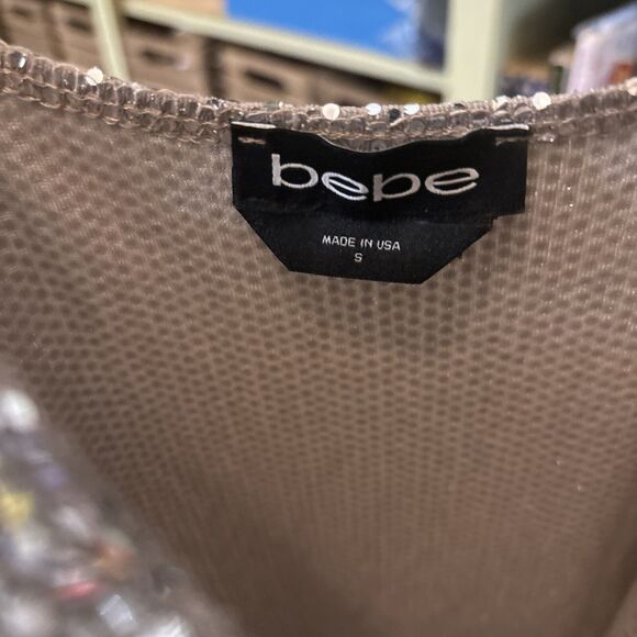 Bebe Silver Dress Sequin Maxi Small Prelude Bolero Shrug Party Gown Cocktail EUC - Picture 4 of 7